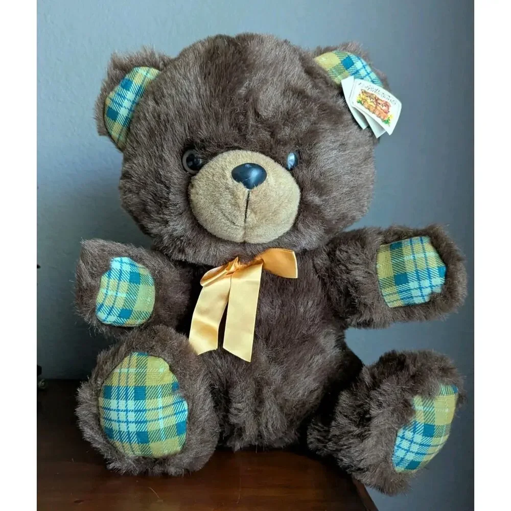 Vtg Dan Dee Soft Expressions Teddy Bear Plush Brown Plaid Paws Bow NWT 16